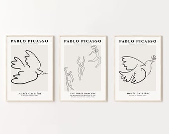 Picasso Posters, Set of 3 |  Picasso Line Art, Printable Wall Art, Minimalist Poster, Scandi Print, Art Print, Various Sizes