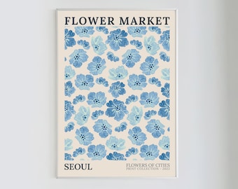 Seoul Flower Market Print: Blue Floral Art (Digital Download)