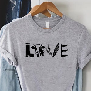 Farming Love Shirt,Gift For Farmer,Farm Lover Tshirt,Funny Farmhouse Tee For Women,Dairy T-Shirt,Farmers Boot Cow Wheatear Corn Plow Shirts