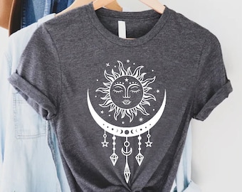 Celestial Sun Shirts,Sun and Moon Gift,Boho Sun With Moon Phase Shirt,Magic Moon Tshirt,Moon Phase Tee For Women,Gift For Astrology Lover,