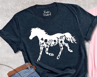 Floral Horse Shirt, Horse Gift, Horse Lover Tshirt, Farmer T-Shirt, Farm Life Clothing, Farmhouse Fall Shirt, Equestrian Gifts For Women