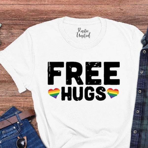 Hug Day Shirt, LGBT Hug Gift T-Shirt, Free Hugs Tshirt, National Hugging Day Shirts, Hugger Gift Tee, LGBTQ Pride Shirt, Colored Hug T Shirt