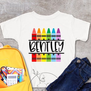 Custom Crayon Kindergarten T-shirt, Back to Preschool School Tshirt, Custom Student Shirts, Crayon Tee, Colorful Kid Shirts, Pre-k Shirt