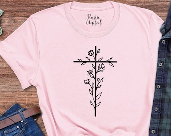 Floral Cross Shirt For Women, Christian Gifts, Religious Shirts, Christian Cross Tee, Jesus Christ, Faith Shirt, Religious Gift, Jesus Shirt