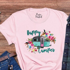Happy Camper Shirt For Women, Camping Gifts, Floral Camping T-Shirt, Cute Camper Life Shirts, Camp Lover Gift Tees, Camping Season T Shirt