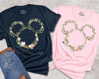 Boho Disney Mickey Ears Shirt, Boho Women Shirt, Floral Disneyland Shirt, Summer Magic Land Trip Shirt, Disney Shirt For Women, Girl&#39;s Tees