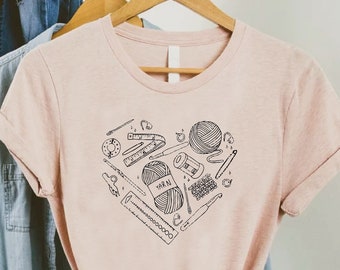 Crochet Shirt,Gift For Crocheter,Knitting Tee,Crochet Lovers Shirts,Yarn Graphic Heart T-Shirt,Cute Crocheting Tshirt,Mothers Day Gifts
