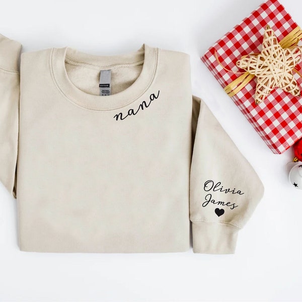 Custom Nana Sweatshirt With Names On Sleeve, Nana Gifts, Personalized Nana Sweatshirts, Minimalist Neckline Sweater, Gift From Grandkids