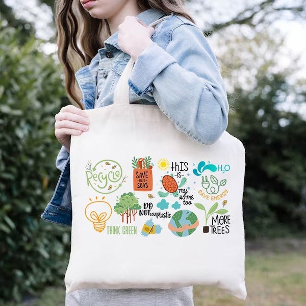 Eco Friendly Tote Bag,Nature Lover Gift,Save The Earth Tote,Climate Change Bag,Ecologist Environmental Tote Bags,Renewable Energy Tote Bags