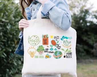 Eco Friendly Tote Bag,Nature Lover Gift,Save The Earth Tote,Climate Change Bag,Ecologist Environmental Tote Bags,Renewable Energy Tote Bags