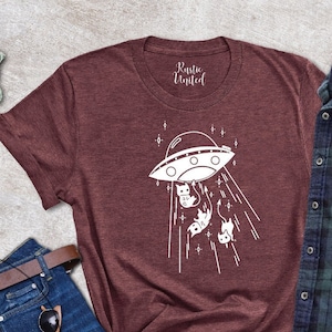Funny Ufo Cat Shirt, Cat Lover Gift, Alien Cats Shirt, Cat Owner Gift, Catduction Tshirt, Funny Space Shirt, Ufo Day Gift, Flying Saucer Tee