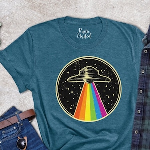 Ufo Shirt, Spaceship T-Shirt, Space Lover Gift Tshirt For Women Men Toddlers Kids, Extraterrestrial Tee, Rainbow Ufo Shirt, Funny LGBT Shirt