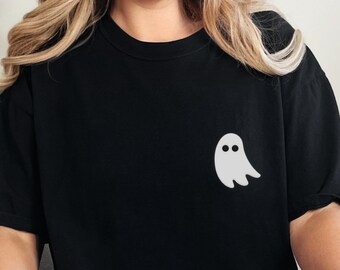 Comfort Colors® Cute Ghost Shirt, Halloween Gift, Embroidered Ghosts Tee, Embroidery Pocket Minimal Ghost Outfits, Halloween Party Tshirt