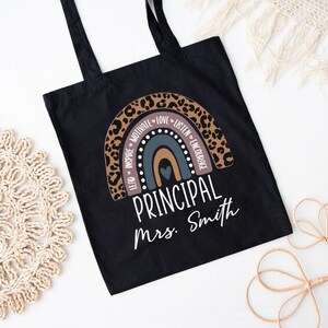 Custom Teacher Bag,New Principal Gift,Teacher Appreciation,Principal Tote Bag,Rainbow Tote Bags,Personalized Name Tote,Back To School Bag imagen 4