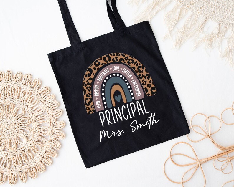 Custom Teacher Bag,New Principal Gift,Teacher Appreciation,Principal Tote Bag,Rainbow Tote Bags,Personalized Name Tote,Back To School Bag imagen 4