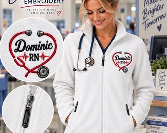 Embroidered Custom Nurse Fleece Jacket, Personalized Name Zip Up Fleece, Medical Graduation Lpn, Bsn, MD, NP DR Gift