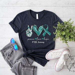 Teal Ribbon Shirt, PTSD Gift, Anxiety Shirt, PTSD Warrior Shirt, Support Shirts, PTSD Awareness Shirt, Depression Shirt, Peace Love Hope Tee image 7
