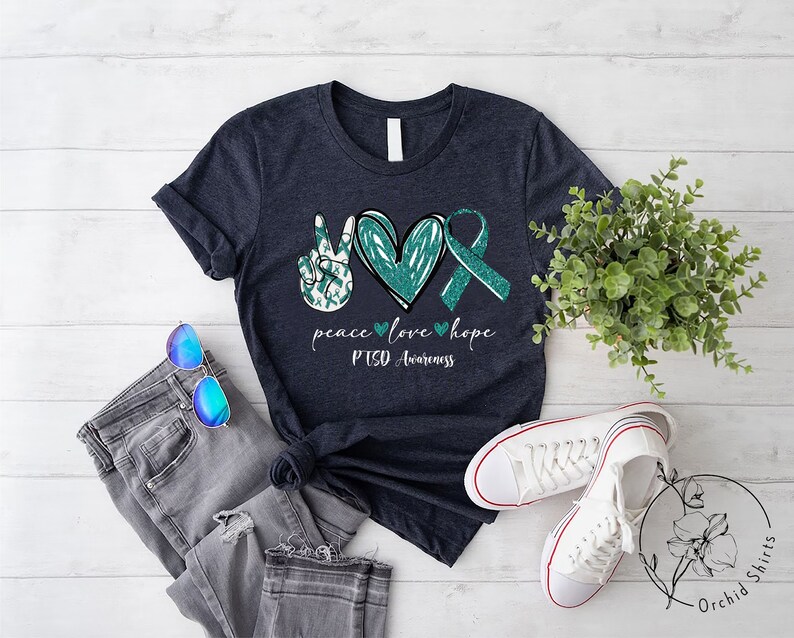 Teal Ribbon Shirt, PTSD Gift, Anxiety Shirt, PTSD Warrior Shirt, Support Shirts, PTSD Awareness Shirt, Depression Shirt, Peace Love Hope Tee image 7
