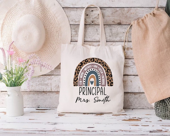 Custom Teacher Bag,New Principal Gift,Teacher Appreciation,Principal Tote Bag,Rainbow Tote Bags,Personalized Name Tote,Back To School Bag