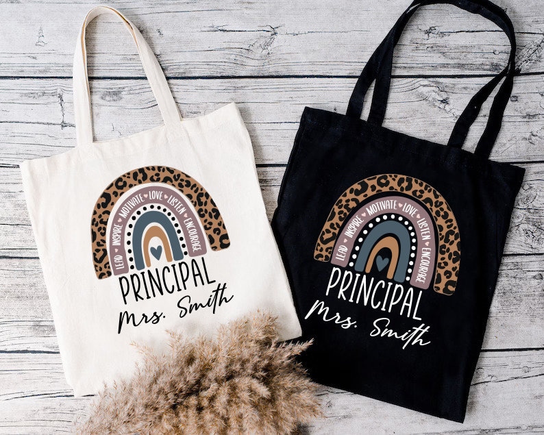 Custom Teacher Bag,New Principal Gift,Teacher Appreciation,Principal Tote Bag,Rainbow Tote Bags,Personalized Name Tote,Back To School Bag imagen 5