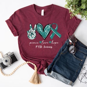 Teal Ribbon Shirt, PTSD Gift, Anxiety Shirt, PTSD Warrior Shirt, Support Shirts, PTSD Awareness Shirt, Depression Shirt, Peace Love Hope Tee image 5