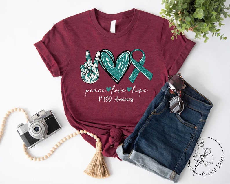 Teal Ribbon Shirt, PTSD Gift, Anxiety Shirt, PTSD Warrior Shirt, Support Shirts, PTSD Awareness Shirt, Depression Shirt, Peace Love Hope Tee image 5