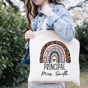 Custom Teacher Bag,New Principal Gift,Teacher Appreciation,Principal Tote Bag,Rainbow Tote Bags,Personalized Name Tote,Back To School Bag imagen 3