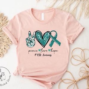 Teal Ribbon Shirt, PTSD Gift, Anxiety Shirt, PTSD Warrior Shirt, Support Shirts, PTSD Awareness Shirt, Depression Shirt, Peace Love Hope Tee image 10