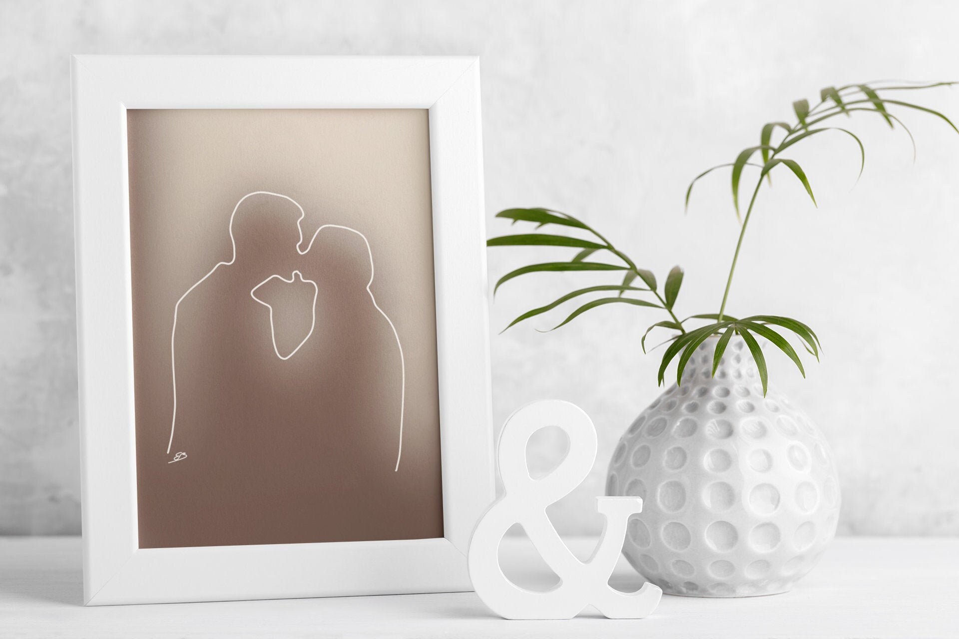 Affiche A4, A3 - The Kiss Silhouette Line Art Illustration Couple Décoration Murale Romantique Minim