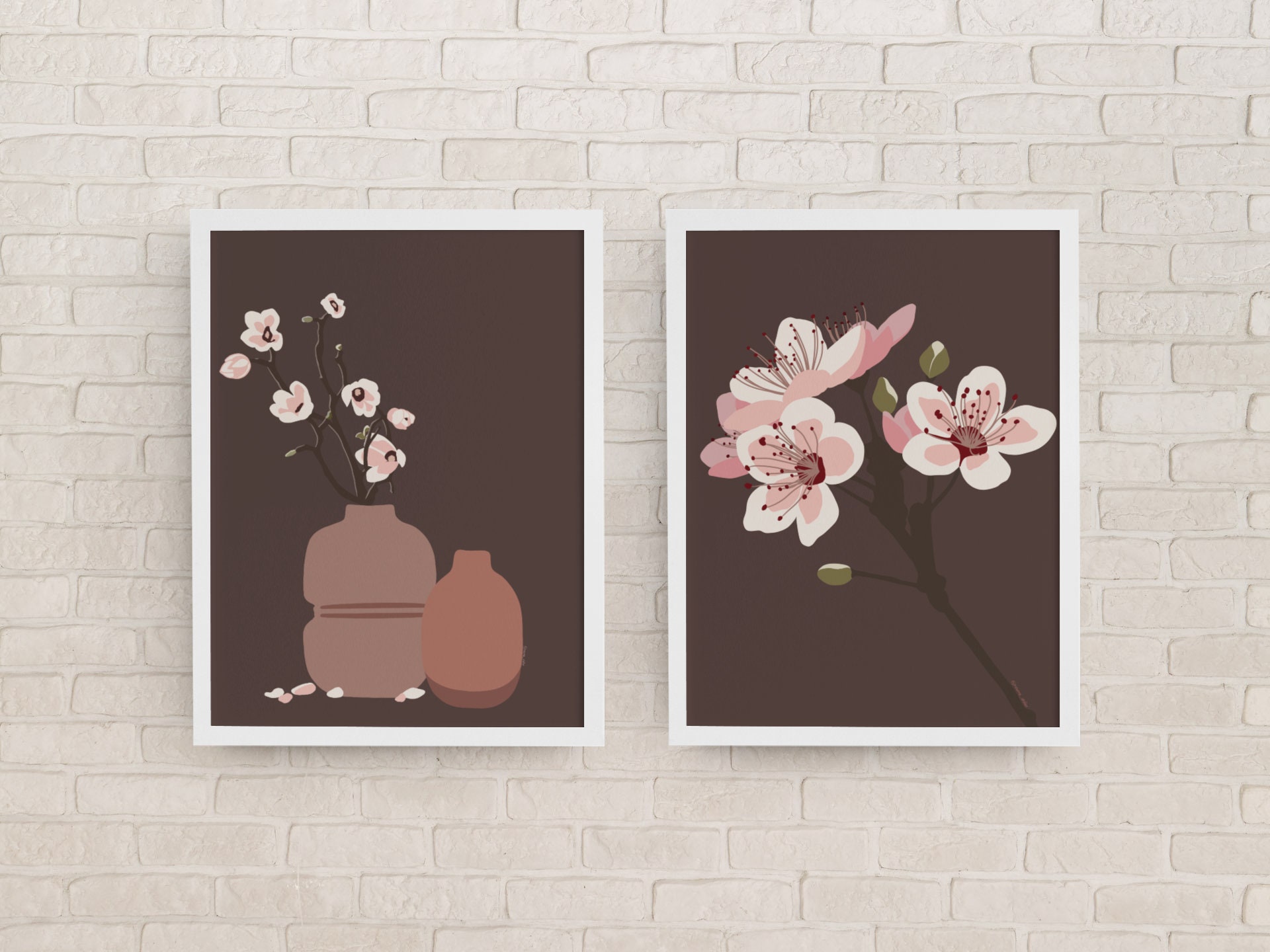 Ensemble Affiche Murale - Fleurs de Cerisiers Set Cerisier Du Japon Minimaliste Galerie Impression B