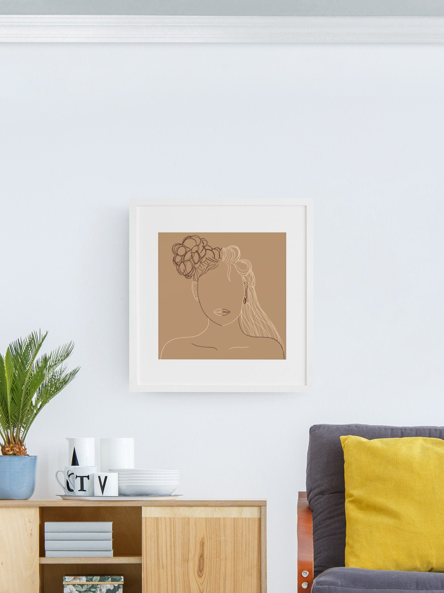 Affiche Carré Boho - Femme Mystique Line Art Femme Bohème Poster Imprimé Décoration Murale Minimalis