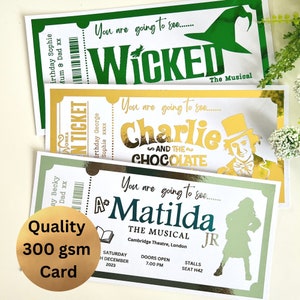 Personalised Foiled Gift Voucher, Custom Musical Theatre Souvenir tickets, surprise gift, weekend away, Show ticket, birthday gift surprise,