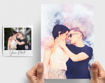 Custom Watercolor Portrait, Personalized Watercolor Art, Same-Sex Couple Painting, Custom Artwork from Your Photo, Personalized Gift for Her