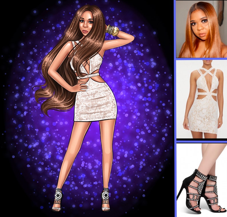 K&ouml;nnte beinhalten: Ein wei&szlig;es Spitzen-Minikleid mit Ausschnitten und einem tiefen V-Ausschnitt. Das Kleid wird an einem Model mit langen braunen Haaren und einem funkelnden Hintergrund gezeigt.