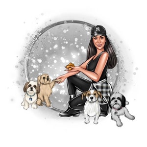 Haustier Groomer Logo-Design, Haustier-Züchter-Logo, Dog Walker-Logo, Familienlogo mit Haustier, Haustier-Logo, Cartoon-Logo, digitales Porträt, Custom Business L