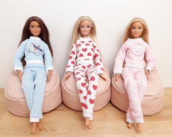 Doll Clothes-Pretty Orange//White Print Pajamas that fit Barbie-Homemade BP1