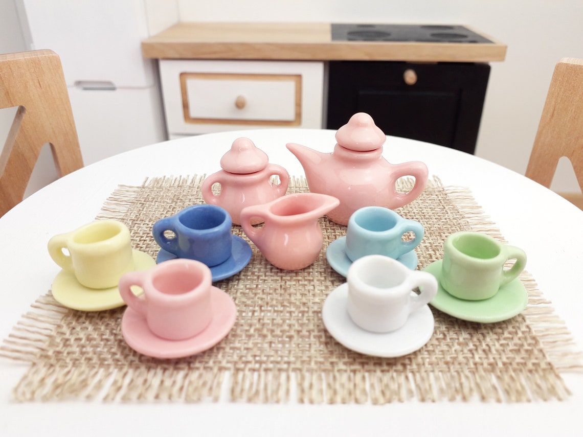 Miniature Tea Set 17pcs Ceramic Porcelain 1 6 1 12th Etsy