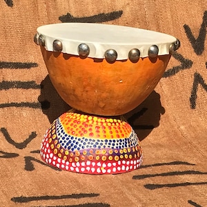 Hand-Painted Gourd Mini-Djembe: Goat Hide Drum