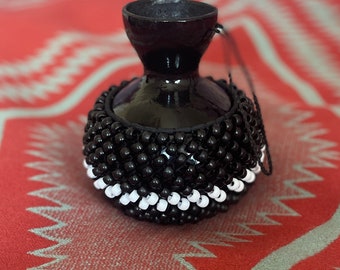 Small Black Shekere with Black and White Beads, Black and White Shekere