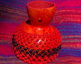Red Gourd Shekere with Red and Black Beads