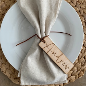 Personalized place card, Personalized napkin holder, wooden place card, engraved wood placecard, boho wedding place setting