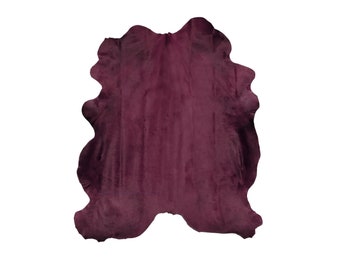 Burgundy Cowhide Rug: Genuine Hair On Hide, 7x8 ft