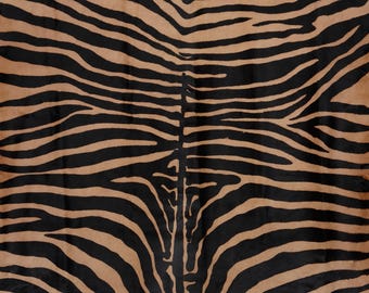 Zebra Stenciled Cowhide Leather: Upholstery Fabric, Hair on Hide
