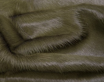 Military Green Hair on Hide Leather: Italian Upholstery Fabric