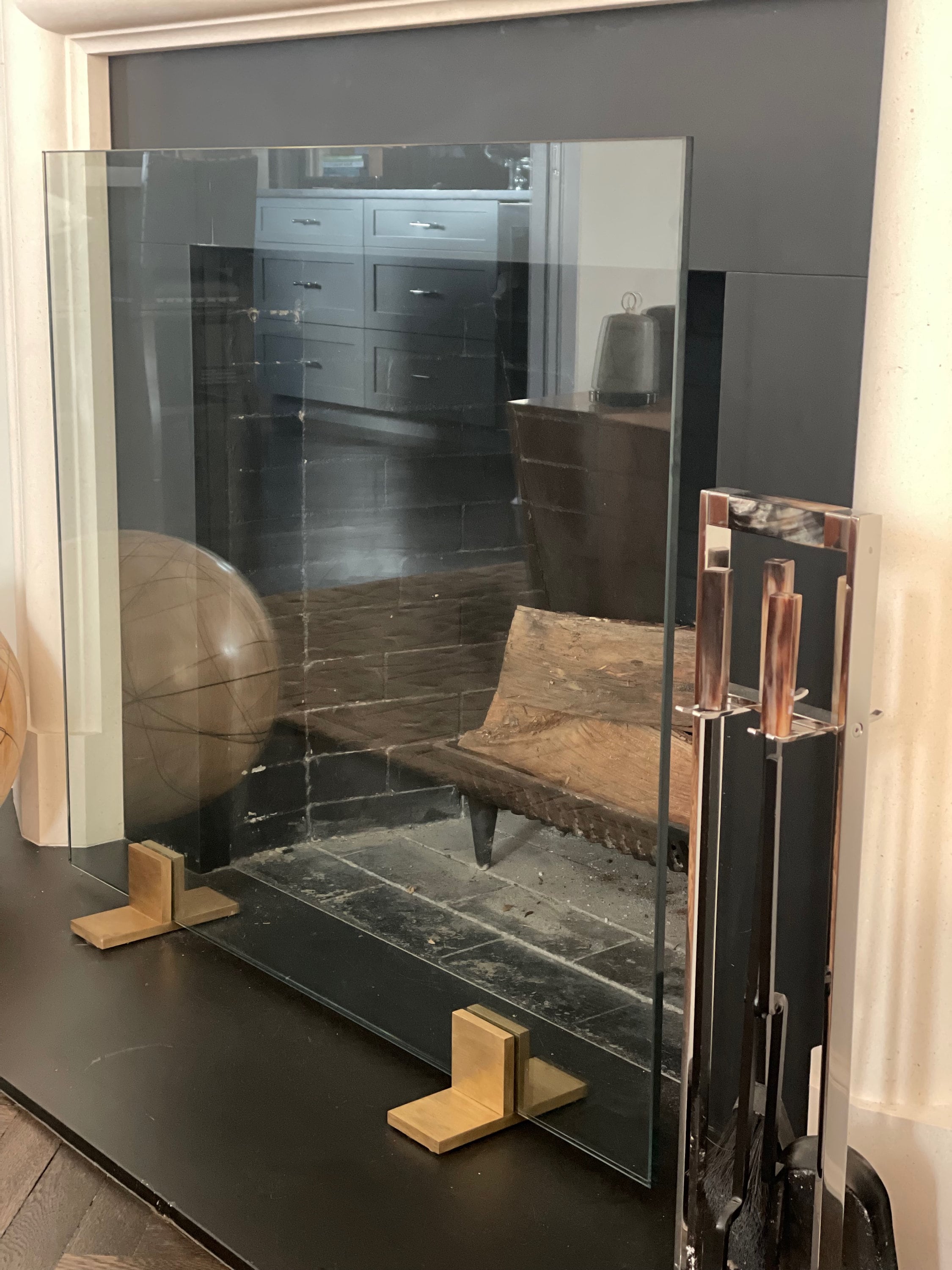 Modern Tempered Glass Fireplace Screen: Custom Brass Feet - Etsy