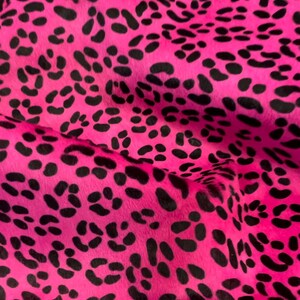 Leopard Stenciled Fuchsia Cowhide Leather Upholstery | High Quality Hair on Hide Leather | Available in Quarter Hide & Half Hide