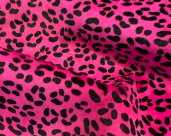 Leopard Stenciled Fuchsia Cowhide Leather: Hair on Hide Upholstery