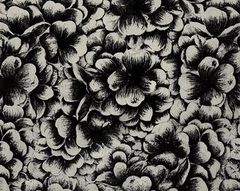 Black & White Floral Hair on Hide Leather: Italian Upholstery Fabric