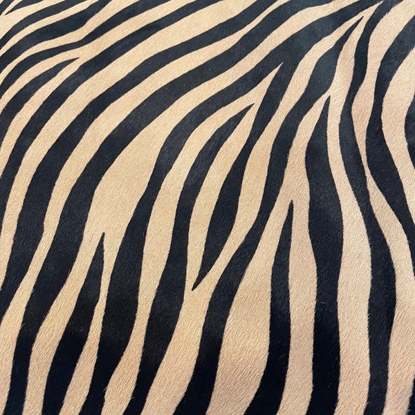 Large Zebra Stenciled Cowhide Leather Upholstery | High Quality Hair on Hide Cowhide Leather | Available in Quarter Hide & Half Hide