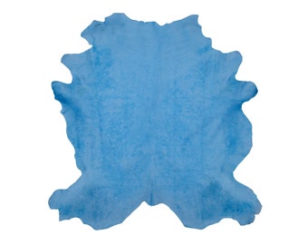 Periwinkle Blue Cowhide Rug: Normandy Leather Hide, 7x8 ft